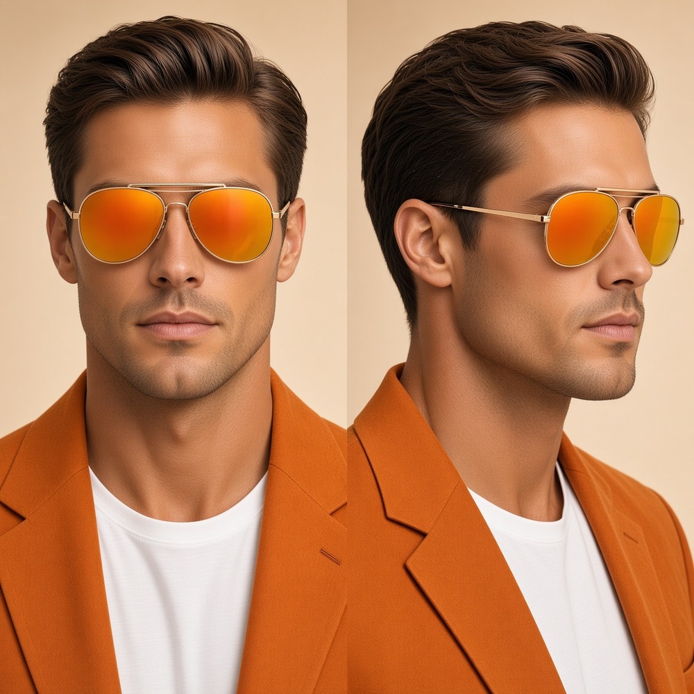Fire Sunglasses Gold Frame Yellow Mirrored Lens Fashion Street Wear Shades New